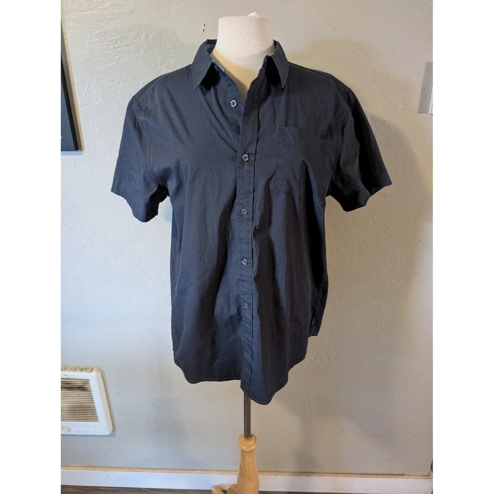 prAna mens button‎ up short sleeve Navy shirt size L